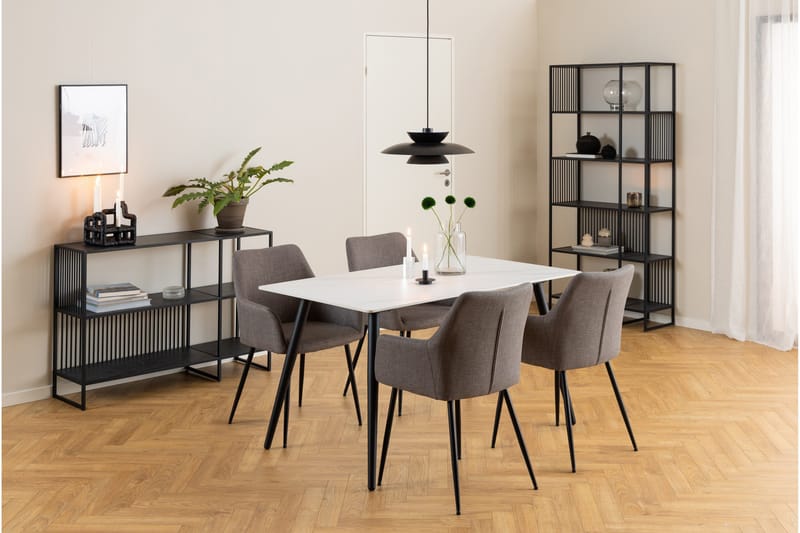 Sanjoan Rektangulärt Matbord 140 cm med Keramikskiva, Marmor- och Metallutseende - Vit - Möbler - Bord & matgrupp - Matbord & köksbord