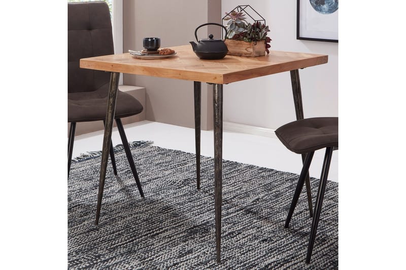 Synia Litet Kvadratiskt Matbord 80 cm i Massivt Trä med Ek- och Metallutseende - Beige - Möbler - Bord & matgrupp - Matbord & köksbord