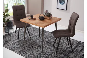 Synia Litet Kvadratiskt Matbord 80 cm i Massivt Trä med Ek- och Metallutseende - Beige - Möbler - Bord & matgrupp - Matbord & köksbord
