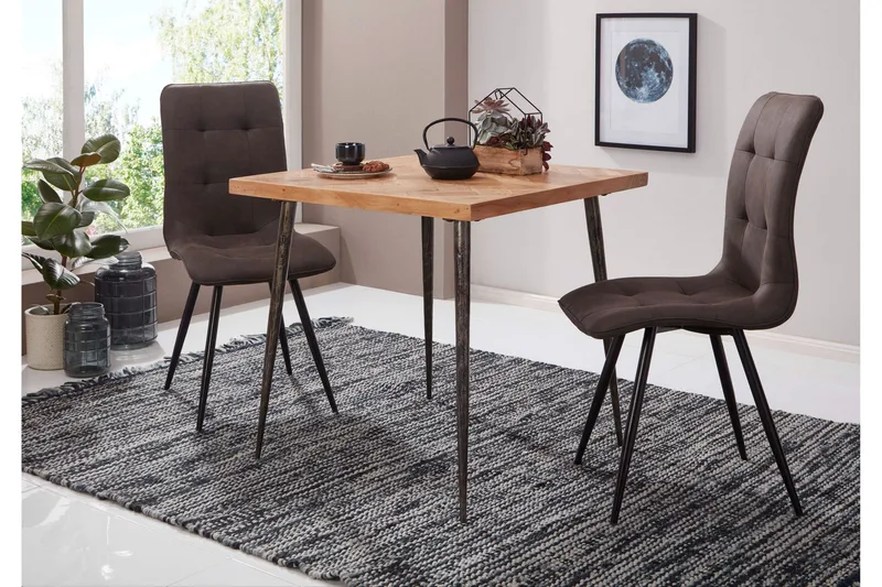 Synia Litet Kvadratiskt Matbord 80 cm i Massivt Trä med Ek- och Metallutseende - Beige - Möbler - Bord & matgrupp - Matbord & köksbord