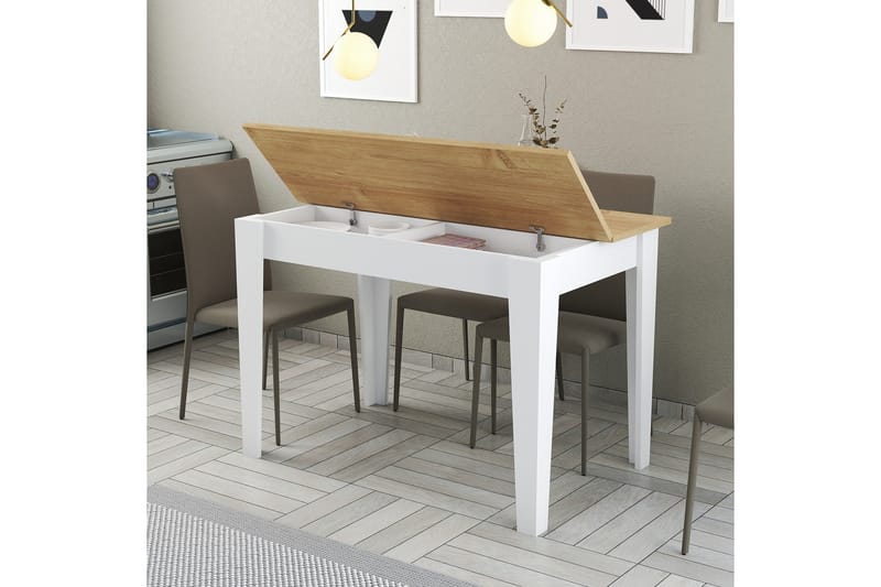 Matbord Levents 110x72 cm Vit/Brun - Hanah Home - Matbord & köksbord