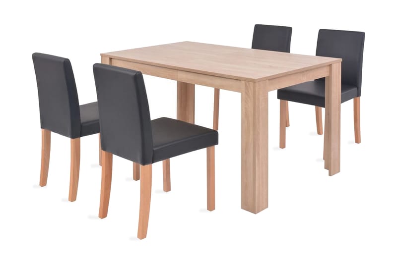 Matbord och matstolar 5 delar konstläder ek svart - Brun - Matgrupp