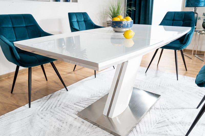 Matbord Rexdale Förlängningsbart 120 cm - Glas/Vit Matt Lack/Silver - Matbord & köksbord