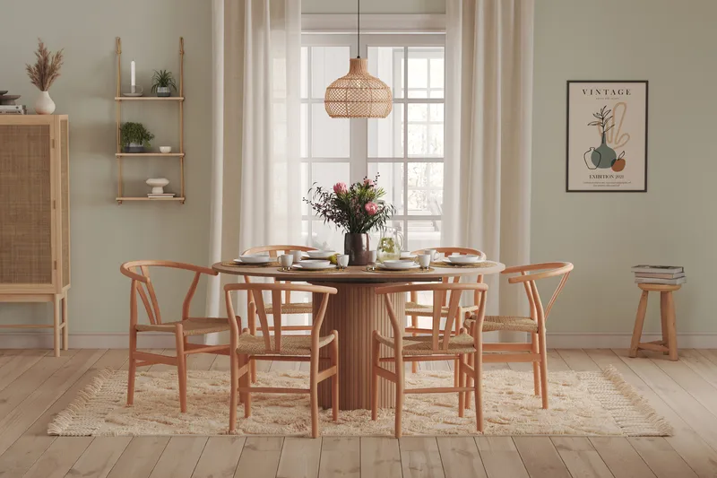 Kopparbo Ljust Runt Matbord 106 cm Förlängningsbart med illäggsskiva - Vitlaserat Ek / Trä - Möbler - Bord & matgrupp - Matbord & köksbord