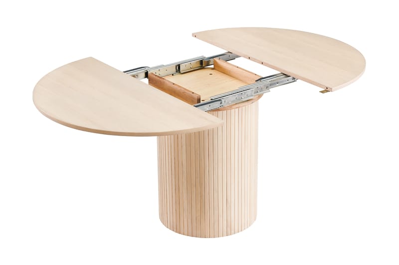 Matbord Runt Uppveda 130 cm Förlängningsbart - Ljust vitlaserat ekträ - Matbord & köksbord