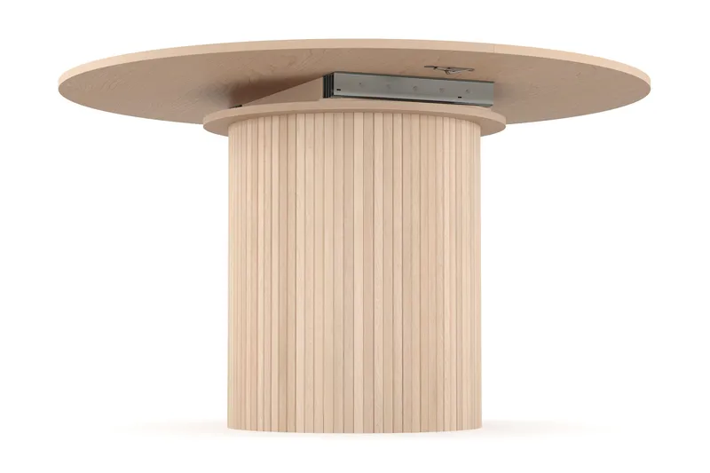 Kopparbo Runt Matbord 130 cm Förlängningsbart med illäggsskiva - Vitlaserat Ek / Ljusbeige - Möbler - Bord & matgrupp - Matbord & köksbord