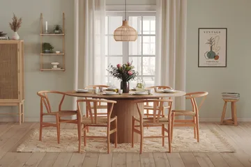 Kopparbo Runt Matbord 130 cm Förlängningsbart med illäggsskiva - Vitlaserat Ek / Ljusbeige - Möbler - Bord & matgrupp - Matbord & köksbord