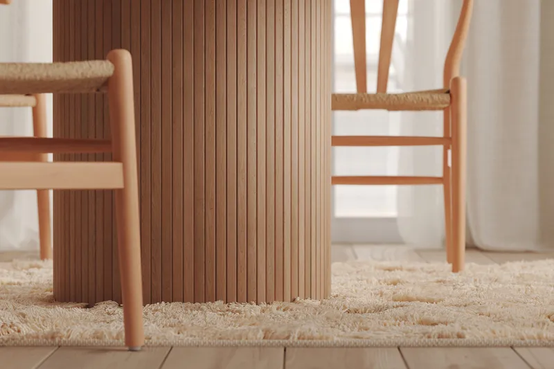 Kopparbo Runt Matbord 130 cm Förlängningsbart med illäggsskiva - Vitlaserat Ek / Ljusbeige - Möbler - Bord & matgrupp - Matbord & köksbord