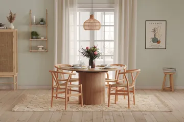 Kopparbo Runt Matbord 130 cm Förlängningsbart med illäggsskiva - Vitlaserat Ek / Ljusbeige - Möbler - Bord & matgrupp - Matbord & köksbord