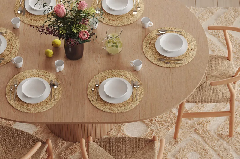 Kopparbo Runt Matbord 130 cm Förlängningsbart med illäggsskiva - Vitlaserat Ek / Ljusbeige - Möbler - Bord & matgrupp - Matbord & köksbord