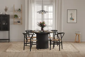 Kopparbo Runt Matbord 130 cm Förlängningsbar med illäggsskiva - Svart Trä / Ribbad - Möbler - Bord & matgrupp - Matbord & köksbord