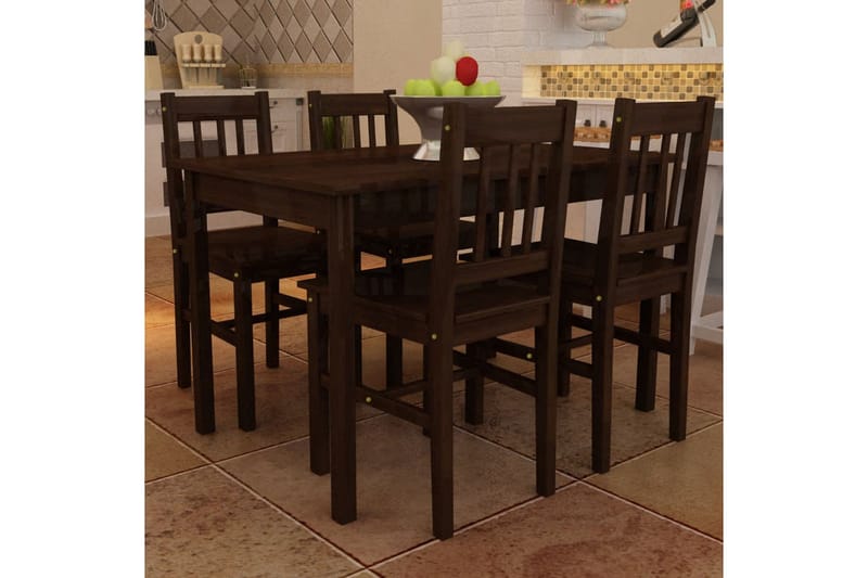 Matbord trä med 4 stolar brun - Brun - Matgrupp