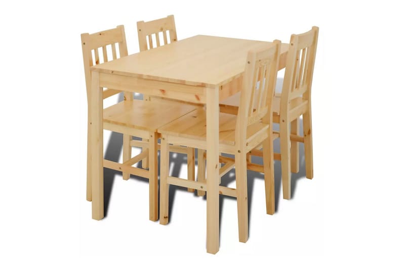Matbord trä med 4 stolar naturligt - Brun - Matgrupp