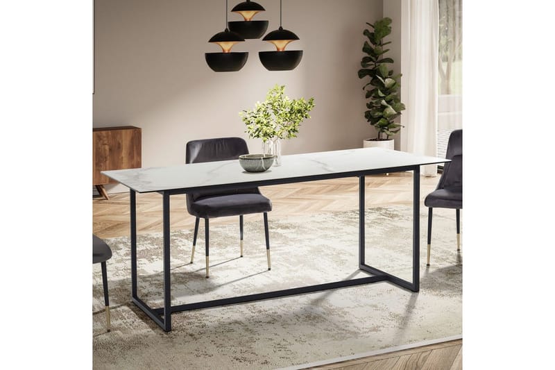 Matbord Wohnling Keramik Klassisk Medar Bas Metallram Svart, marmor vit - Svart, marmor vit - Möbler - Bord & matgrupp - Matbord & köksbord