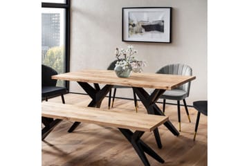 Matbord Wohnling massivt trä industriell loft snedställda metallbensram 180x90 cm - 180x90 cm - Möbler - Bord & matgrupp - Matgrupp