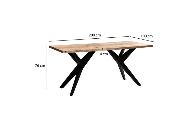 Matbord Wohnling massivt trä industriell loft snedställda metallbensram 200x100 cm - 200x100 cm - Möbler - Bord & matgrupp - Matgrupp