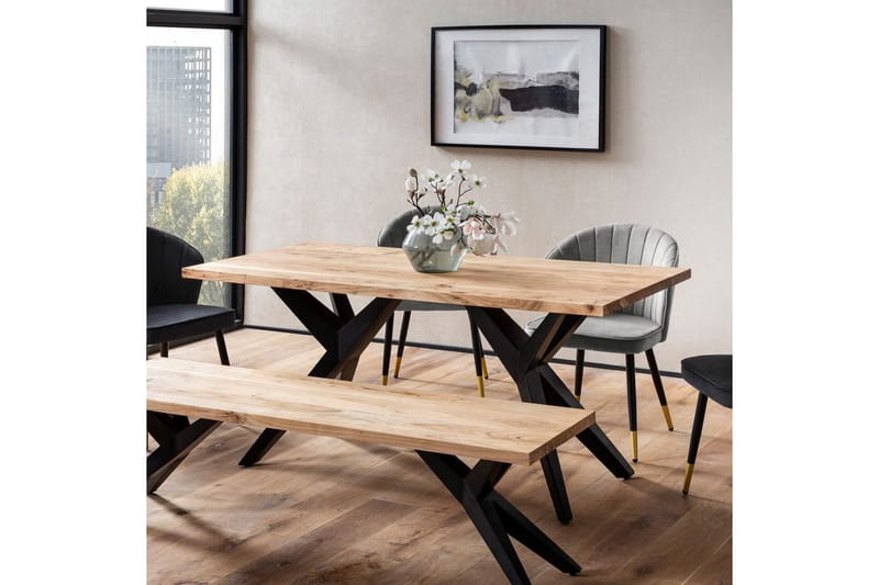 Matbord Wohnling massivt trä industriell loft snedställda metallbensram 200x100 cm - 200x100 cm - Möbler - Bord & matgrupp - Matgrupp