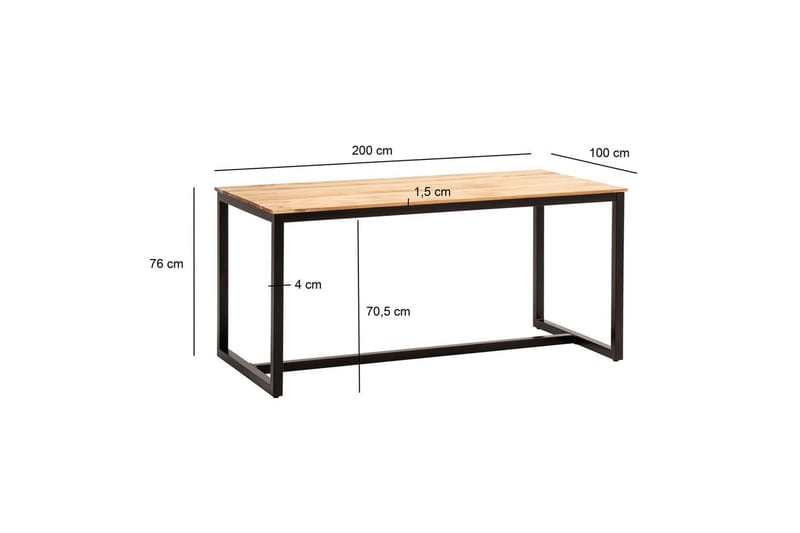 Matbord Wohnling massivt trä industriell loftstil metallbensram 200x100 cm - 200x100 cm - Möbler - Bord & matgrupp - Matbord & köksbord