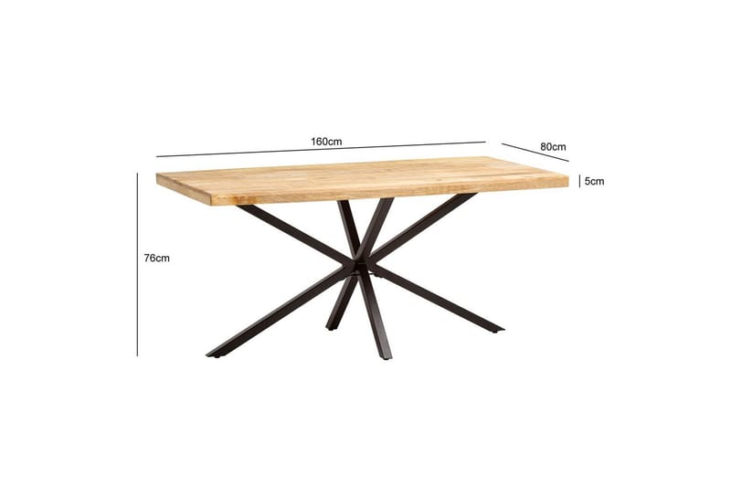 Matbord Wohnling massivt trä med kryssfot i metall, industriell stil 160x80 cm - 160x80 cm - Möbler - Bord & matgrupp - Matgrupp