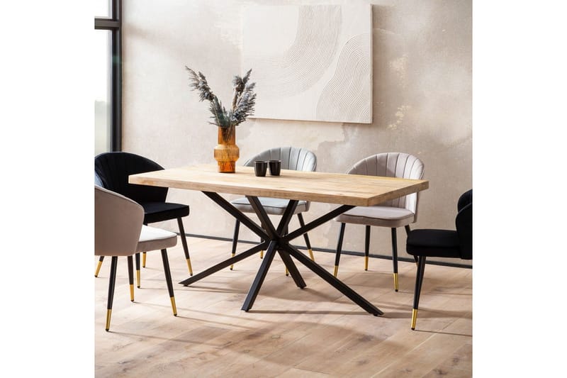 Matbord Wohnling massivt trä med kryssfot i metall, industriell stil 180x90 cm - 180x90 cm - Möbler - Bord & matgrupp - Matgrupp