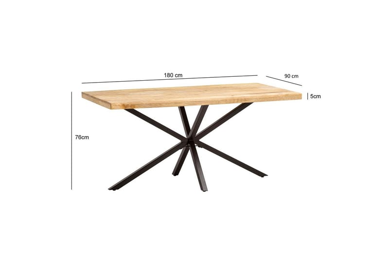 Matbord Wohnling massivt trä med kryssfot i metall, industriell stil 180x90 cm - 180x90 cm - Möbler - Bord & matgrupp - Matgrupp