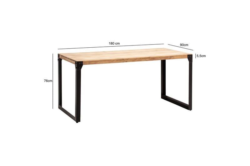 Matbord Wohnling massivt trä med raka metallben, industriell loftstil 180x90 cm - 180x90 cm - Möbler - Bord & matgrupp - Matgrupp