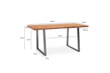 Matbord Wohnling Massivt trä med trädkanter, rektangulär, lantlig stil Silver, Rak, 160x80 cm - Silver, rak, 160x80 cm - Möbler - Bord & matgrupp - Matbord & köksbord
