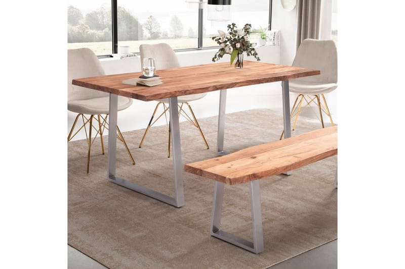 Matbord Wohnling Massivt trä med trädkanter, rektangulär, lantlig stil Silver, Rak, 160x80 cm - Silver, rak, 160x80 cm - Möbler - Bord & matgrupp - Matbord & köksbord