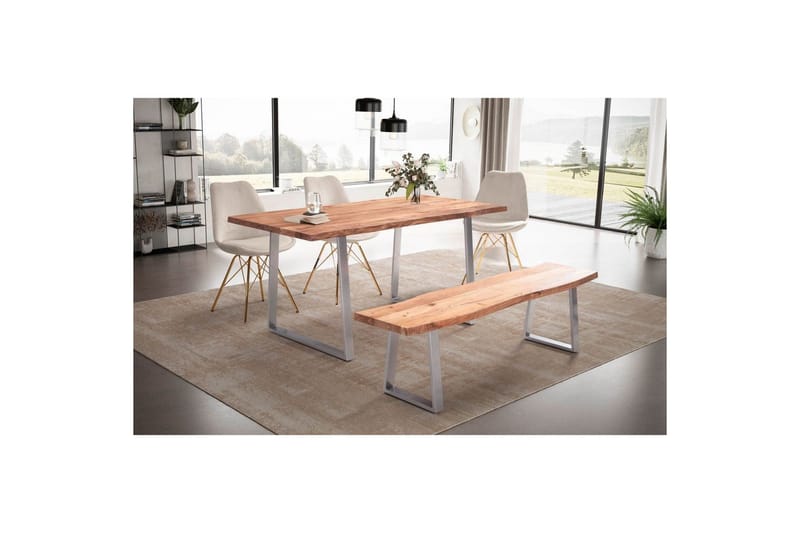 Matbord Wohnling Massivt trä med trädkanter, rektangulär, lantlig stil Silver, Rak, 200x100 cm - Silver, Rak, 200x100 cm - Möbler - Bord & matgrupp - Matgrupp