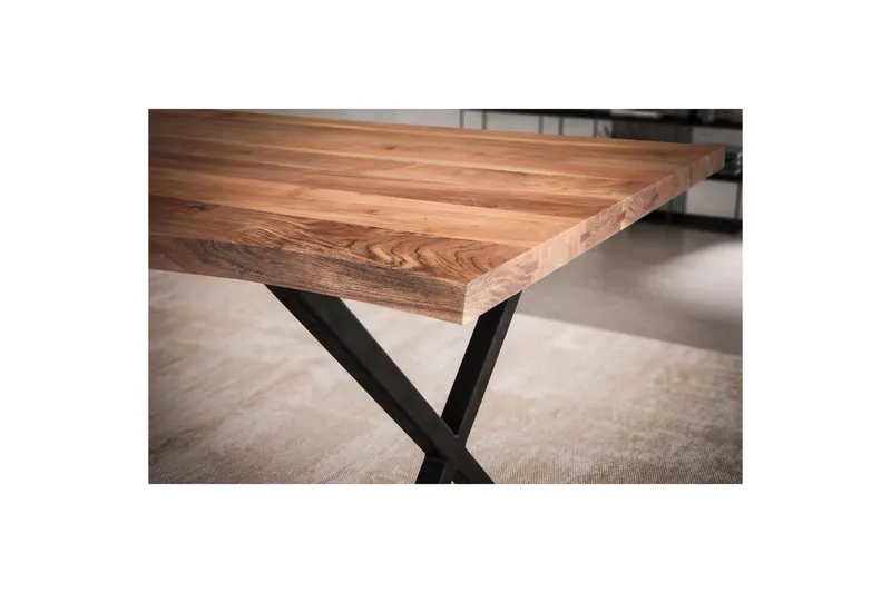 Matbord Wohnling Massivt trä med trädkanter, rektangulär, lantlig stil Svart, korsad, 160x80 cm - Svart, korsad, 160x80 cm - Möbler - Bord & matgrupp - Matbord & köksbord