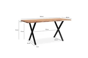 Matbord Wohnling Massivt trä med trädkanter, rektangulär, lantlig stil Svart, korsad, 160x80 cm - Svart, korsad, 160x80 cm - Möbler - Bord & matgrupp - Matbord & köksbord