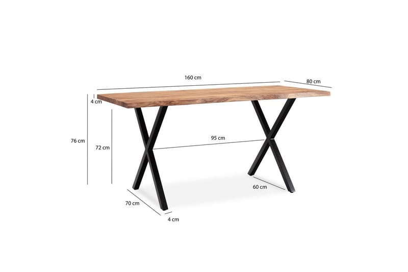 Matbord Wohnling Massivt trä med trädkanter, rektangulär, lantlig stil Svart, korsad, 160x80 cm - Svart, korsad, 160x80 cm - Möbler - Bord & matgrupp - Matbord & köksbord