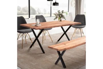 Matbord Wohnling Massivt trä med trädkanter, rektangulär, lantlig stil Svart, korsad, 160x80 cm - Svart, korsad, 160x80 cm - Möbler - Bord & matgrupp - Matbord & köksbord