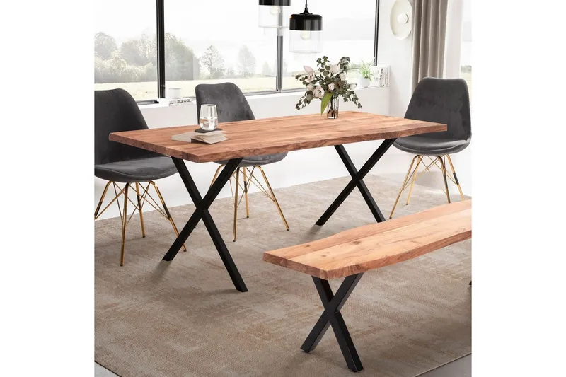 Matbord Wohnling Massivt trä med trädkanter, rektangulär, lantlig stil Svart, korsad, 160x80 cm - Svart, korsad, 160x80 cm - Möbler - Bord & matgrupp - Matbord & köksbord
