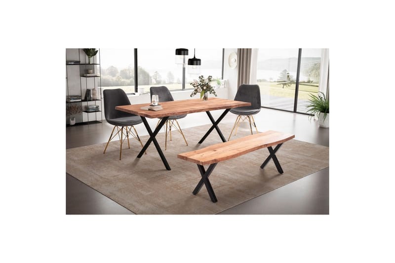 Matbord Wohnling Massivt trä med trädkanter, rektangulär, lantlig stil Svart, korsad, 200x100 cm - Svart, korsad, 200x100 cm - Möbler - Bord & matgrupp - Matgrupp