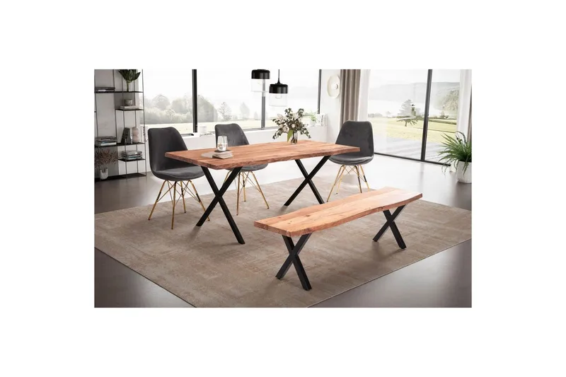 Matbord Wohnling Massivt trä med trädkanter, rektangulär, lantlig stil Svart, korsad, 200x100 cm - Svart, korsad, 200x100 cm - Möbler - Bord & matgrupp - Matbord & köksbord