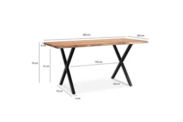 Matbord Wohnling Massivt trä med trädkanter, rektangulär, lantlig stil Svart, korsad, 200x100 cm - Svart, korsad, 200x100 cm - Möbler - Bord & matgrupp - Matbord & köksbord