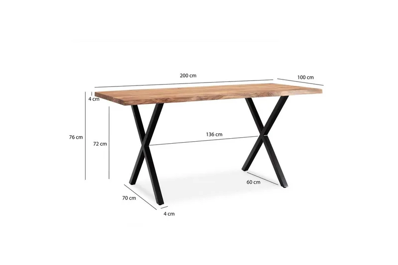 Matbord Wohnling Massivt trä med trädkanter, rektangulär, lantlig stil Svart, korsad, 200x100 cm - Svart, korsad, 200x100 cm - Möbler - Bord & matgrupp - Matbord & köksbord