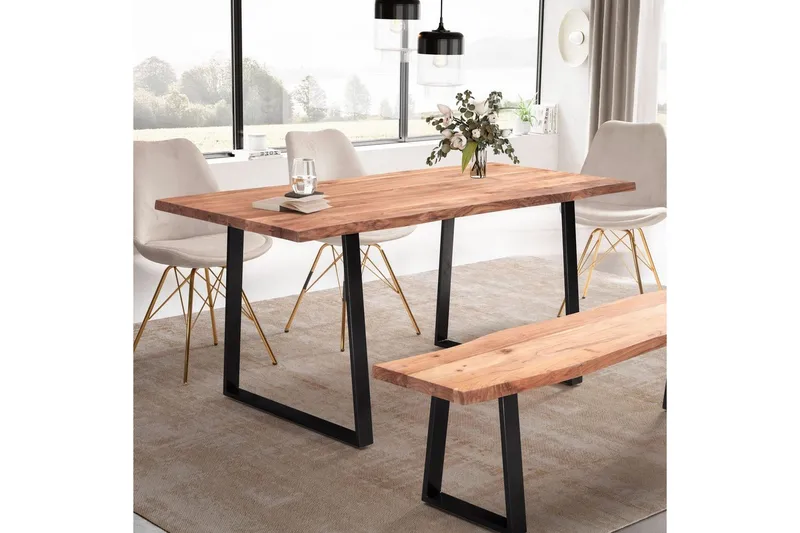 Matbord Wohnling Massivt trä med trädkanter, rektangulär, lantlig stil Svart, Rak, 120x60 cm - Svart, Rak, 120x60 cm - Möbler - Bord & matgrupp - Matbord & köksbord