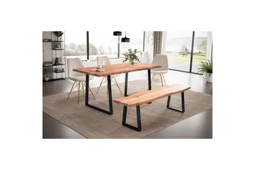 Matbord Wohnling Massivt trä med trädkanter, rektangulär, lantlig stil Svart, Rak, 160x80 cm - Svart, Rak, 160x80 cm - Möbler - Bord & matgrupp - Matbord & köksbord
