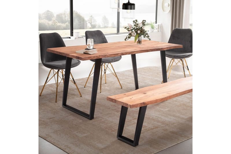 Matbord Wohnling Massivt trä med trädkanter, rektangulär, lantlig stil Svart, vinklad, 140x80 cm - Svart, vinklad, 140x80 cm - Möbler - Bord & matgrupp - Matgrupp