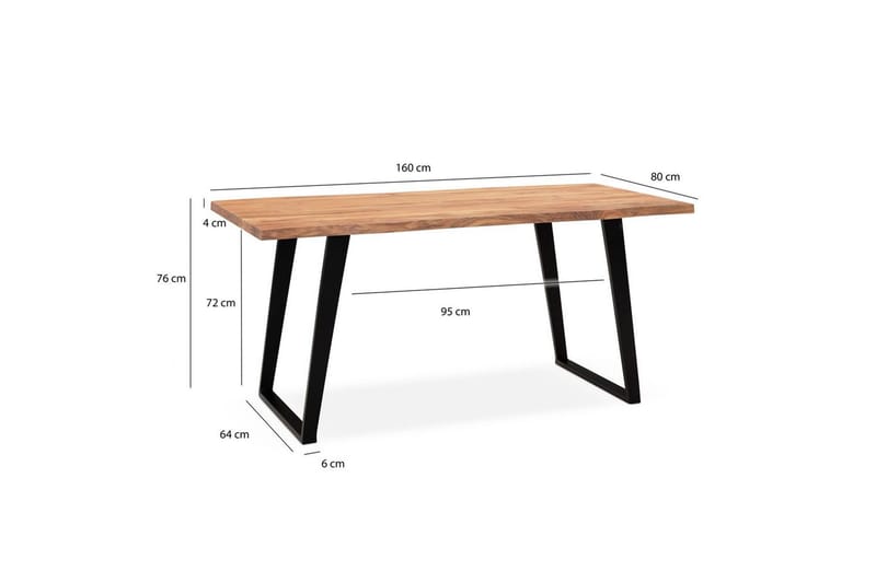 Matbord Wohnling Massivt trä med trädkanter, rektangulär, lantlig stil Svart, vinklad, 160x80 cm - Svart, vinklad, 160x80 cm - Möbler - Bord & matgrupp - Matgrupp