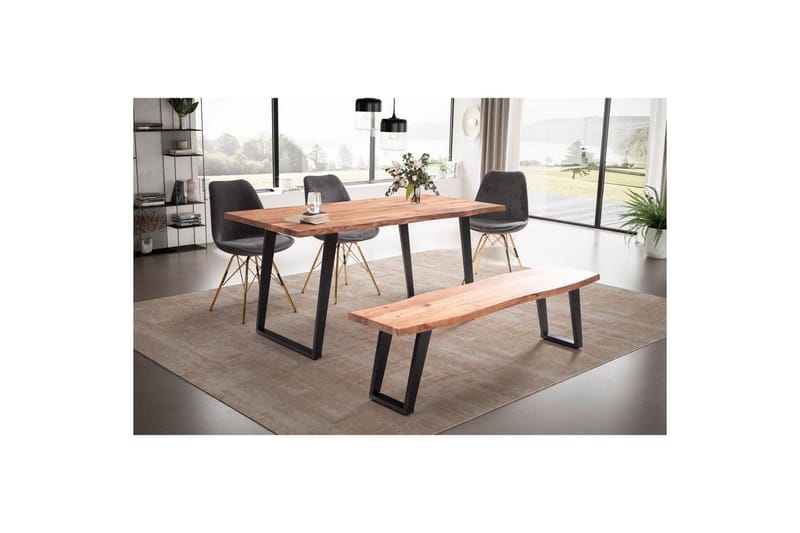 Matbord Wohnling Massivt trä med trädkanter, rektangulär, lantlig stil Svart, vinklad, 200x100 cm - Svart, vinklad, 200x100 cm - Möbler - Bord & matgrupp - Matgrupp