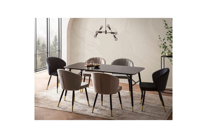 Matbord Wohnling Modern stil MDF med metallben med gyllene spetsar Marmor, Svart, 160x80 cm - Marmor, Svart, 160x80 cm - Möbler - Bord & matgrupp - Matgrupp