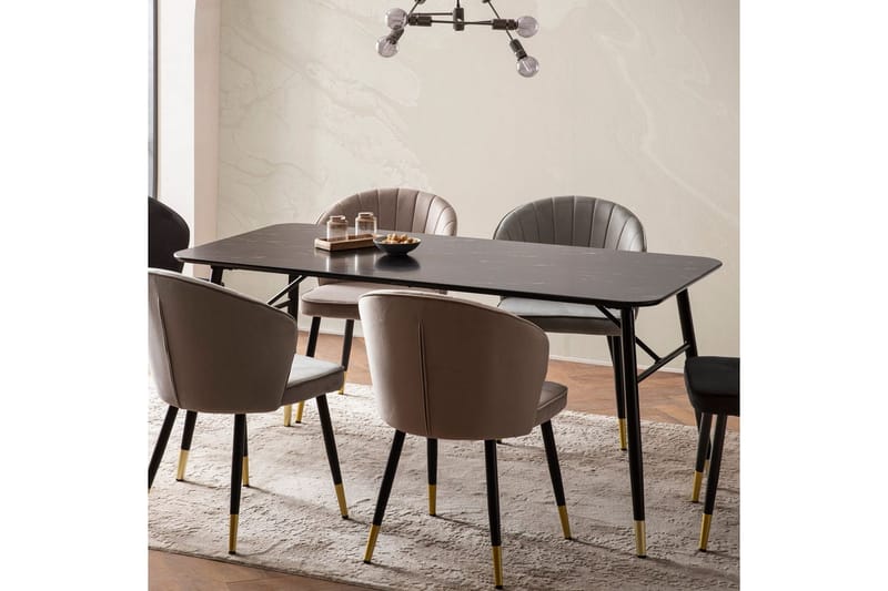 Matbord Wohnling Modern stil MDF med metallben med gyllene spetsar Marmor, Svart, 200x90 cm - Marmor, Svart, 200x90 cm - Möbler - Bord & matgrupp - Matgrupp