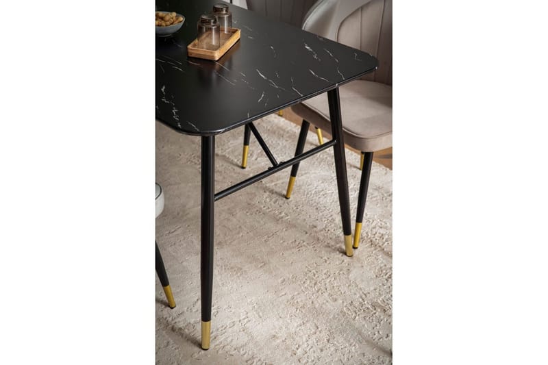 Matbord Wohnling Modern stil MDF med metallben med gyllene spetsar Marmor, Svart, 200x90 cm - Marmor, Svart, 200x90 cm - Möbler - Bord & matgrupp - Matgrupp