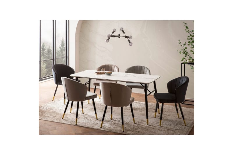 Matbord Wohnling Modern stil MDF med metallben med gyllene spetsar Marmor, Vit, 160x80 cm - Marmor, Vit, 160x80 cm - Möbler - Bord & matgrupp - Matgrupp