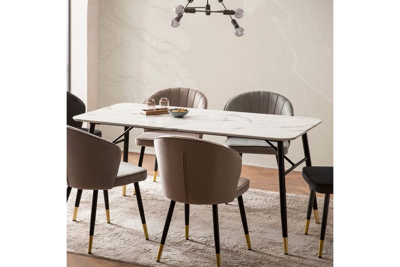 Matbord Wohnling Modern stil MDF med metallben med gyllene spetsar Marmor, Vit, 200x90 cm - Marmor, Vit, 200x90 cm - M�öbler - Bord & matgrupp - Matgrupp