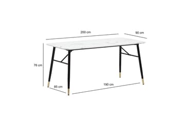 Matbord Wohnling Modern stil MDF med metallben med gyllene spetsar Marmor, Vit, 200x90 cm - Marmor, Vit, 200x90 cm - Möbler - Bord & matgrupp - Matgrupp