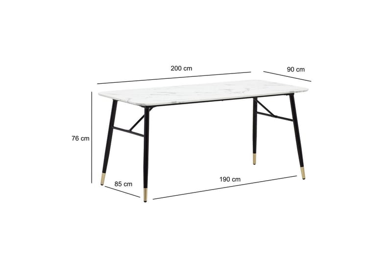 Matbord Wohnling Modern stil MDF med metallben med gyllene spetsar Marmor, Vit, 200x90 cm - Marmor, Vit, 200x90 cm - Möbler - Bord & matgrupp - Matgrupp